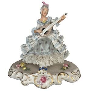 Dresden Lace Ballerina Sandizell Hoffner Figurine Germany Violin LARGE